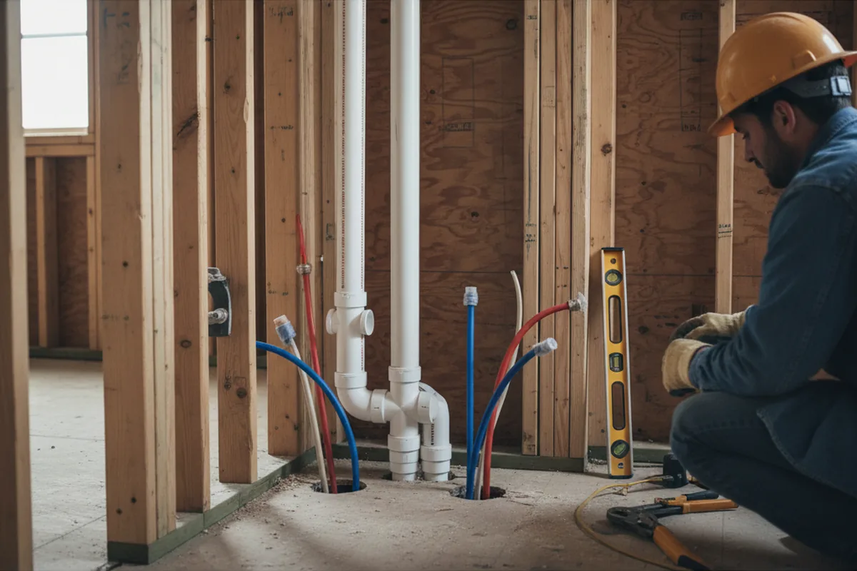 Drain and supply rough-in during Leak Detection in Chauvin